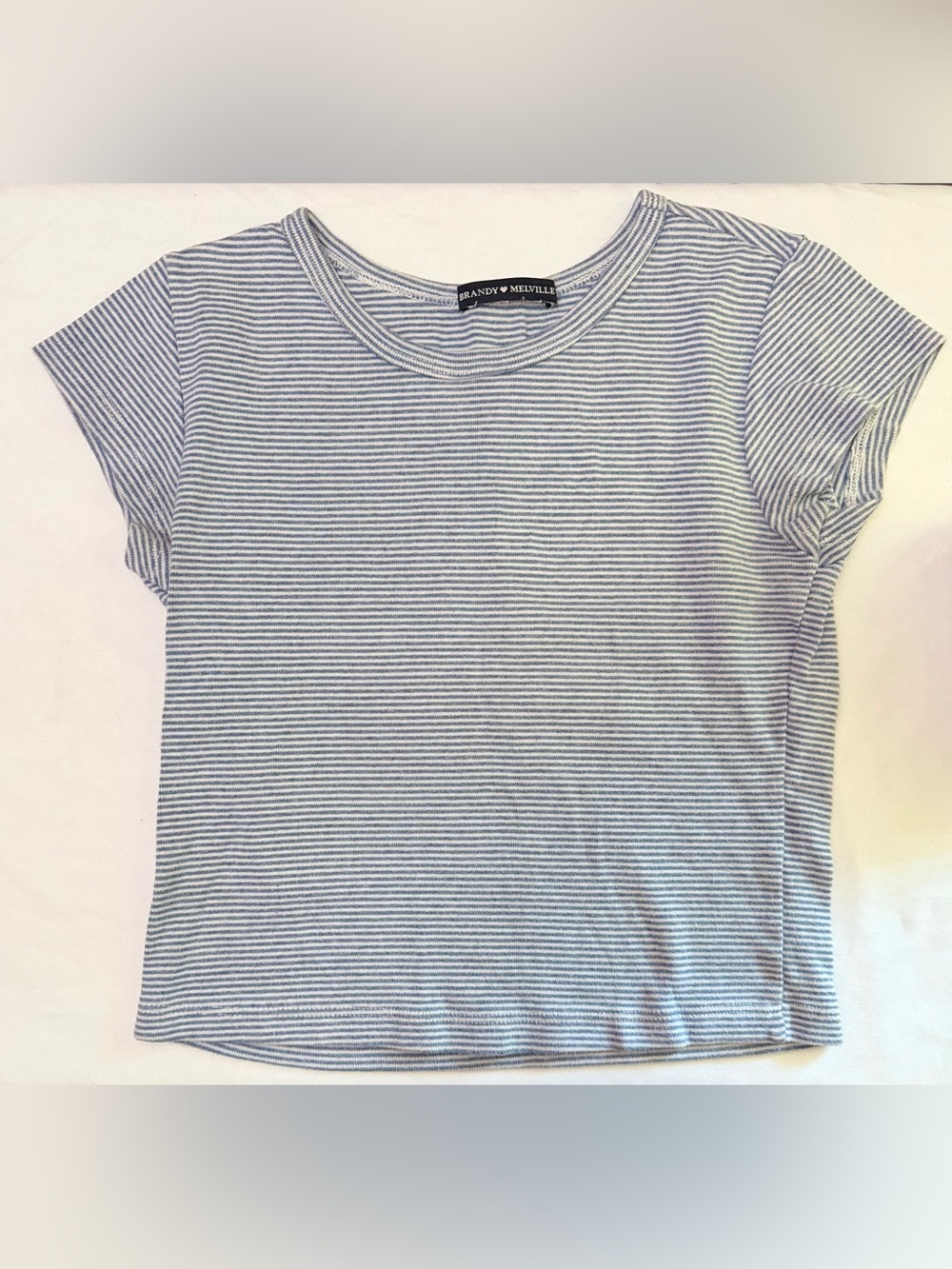 Brandy Melville Blue and White Striped Short Sleeve 100% cotton tee